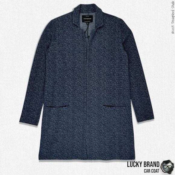 LUCKY BRAND CLASSIC LONG LINE CAR COAT IN AMERICAN NAVY BLUE WOMEN’S SIZE SMALL - Picture 2 of 14